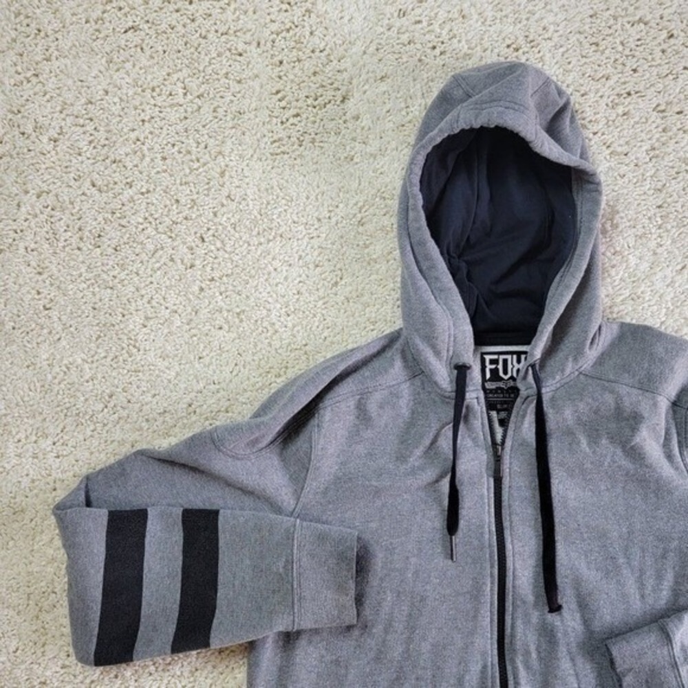 Fox Racing Mens Slim Fit Medium Zip Up Hoodie Grey Striped Sweatshirt 08650